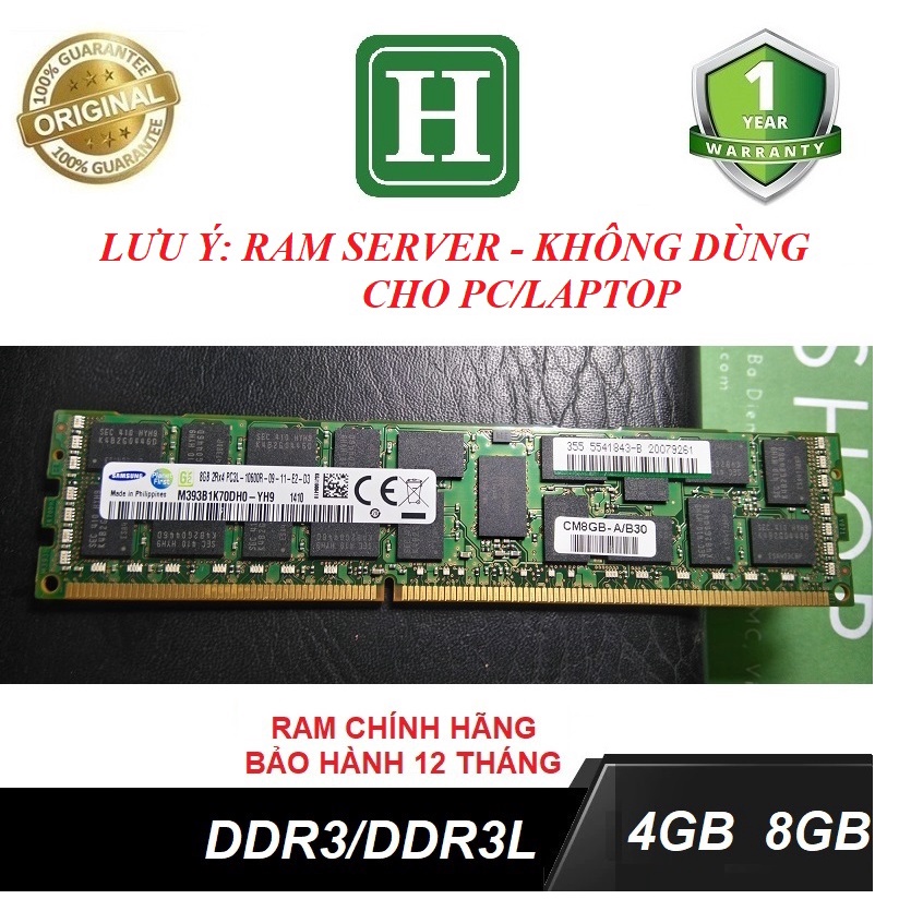 Ram Server 4GB, 8GB ECC REG DDR3/DDR3L bus 1333 /10600R tháo máy chính hãng, bảo hành 1 năm