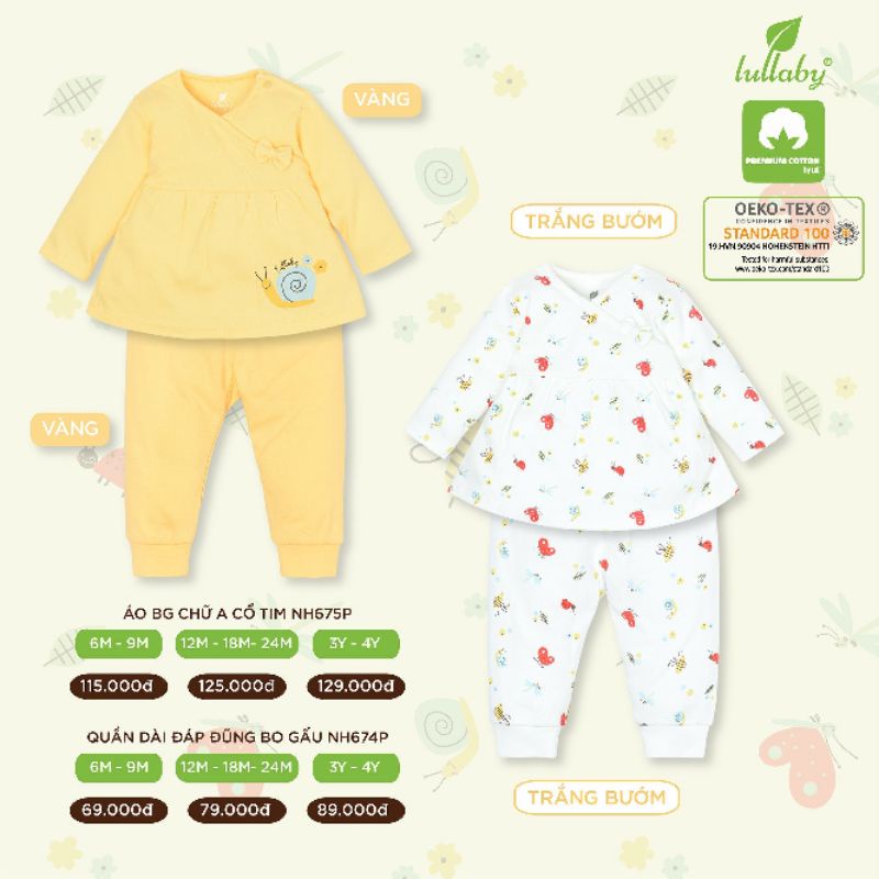 Lullaby - Áo dài tay cổ tim gài nơ cho bé gái 5-16kg