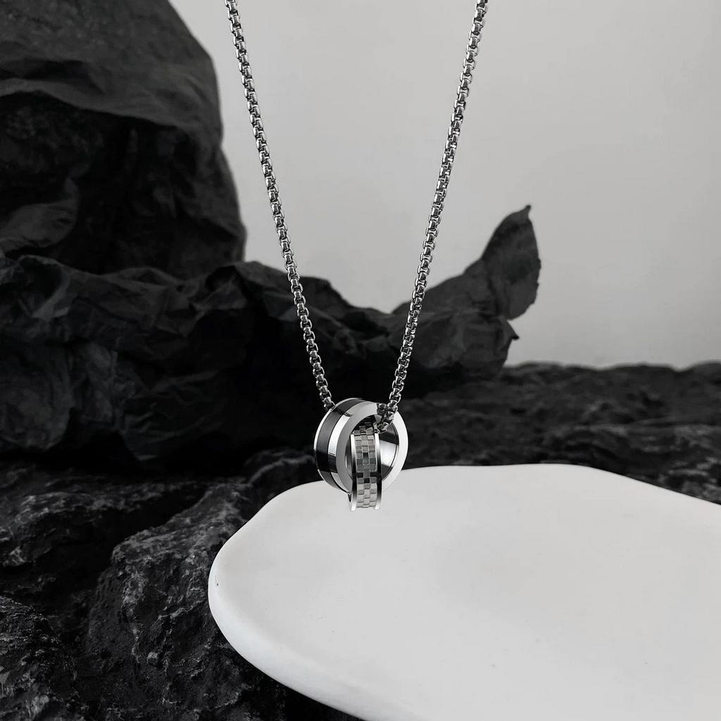 Dây chuyền nam titan không gỉ đính đá mặt dây hình tròn nhẫn KuuClothes cá tính thời trang - Vòng Cổ Nam Tổng Hợp