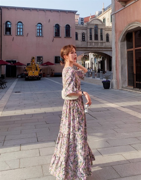 Đầm Nữ Dáng Dài Màu Tím In Hoa Thời Trang Mùa Hè 2021 | BigBuy360 - bigbuy360.vn