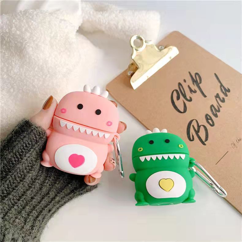 Vỏ Bảo Vệ Hộp Sạc Tai Nghe bluetooth Không Dây Airpods 3/1/2 pro Bằng Silicon Mềm Hình Khủng Long 3D Dễ Thương