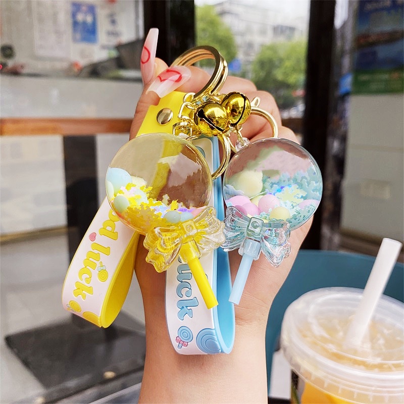 Móc Chìa Khóa Acrylic Hình Kẹo Mút Hoạt Hình Phối Cát Lún Dầu Dễ Thương Sáng Tạo Dành Cho Cặp Đôi