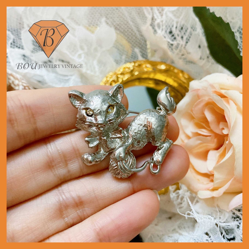 CÀI ÁO HÌNH BÉ MÈO SECONDHAND TRANG SỨC SI NHẬT BẢN BOU JEWELRY VINTAGE MÃ CA214