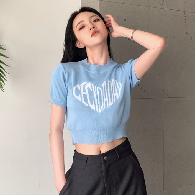 QKOOLE Áo thun len tay ngắn cổ tròn đơn giản dành cho nữ