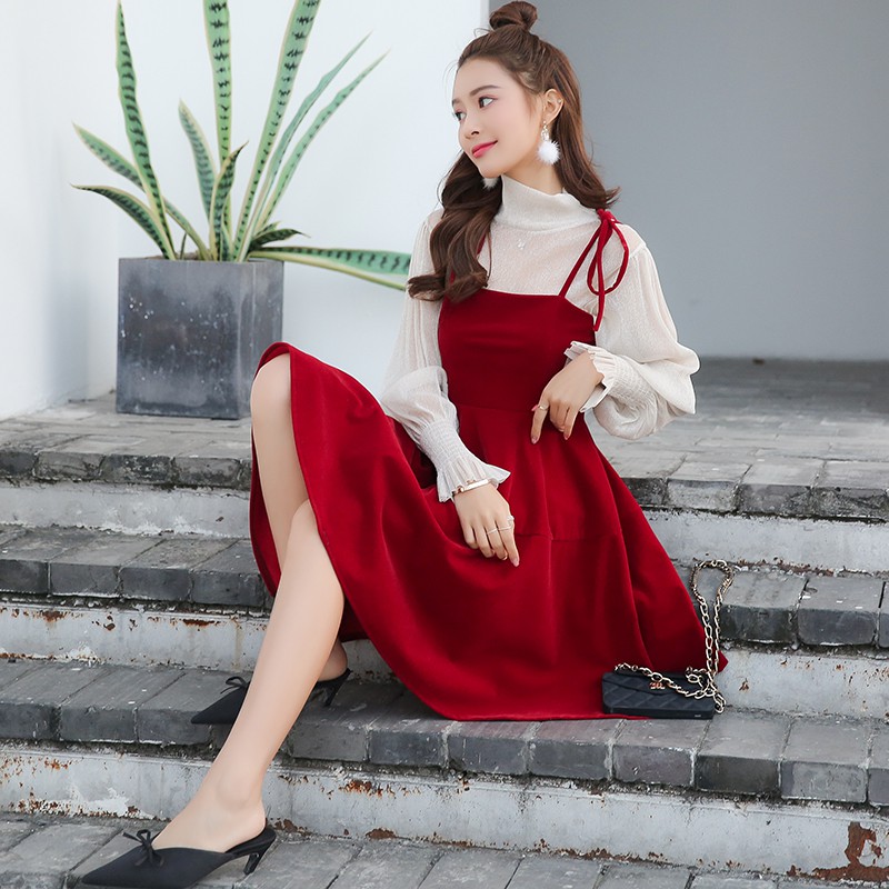 Set váy nhung + áo mỏng