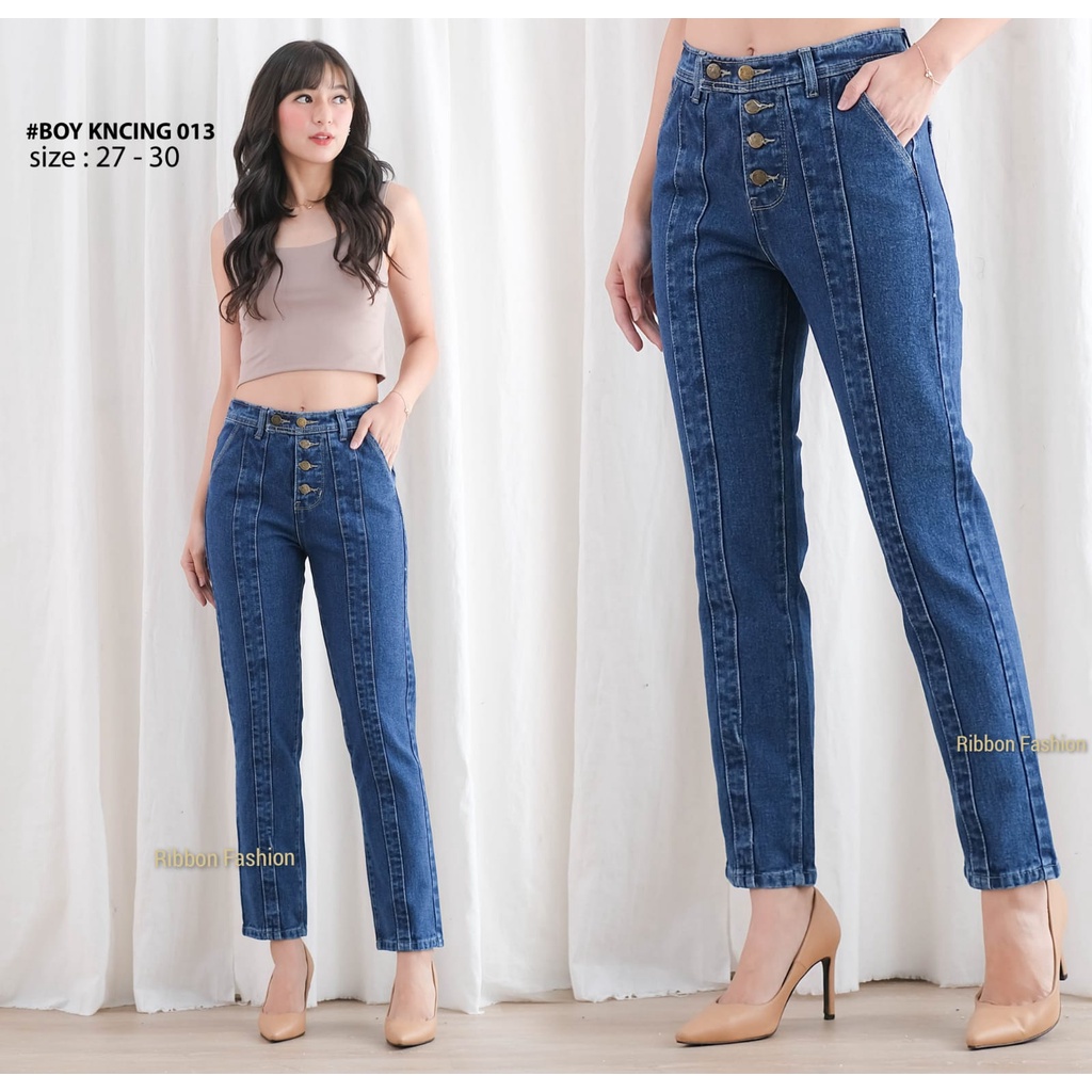 Thời Trang - Quần JEANS Nam Dài Năm Màu Xanh Dương Vừa Phải / Bé Trai Có Dây Ruy Băng 2 KANCING 5 Màu Xanh Lam / BOIFREND KULOT DENIM