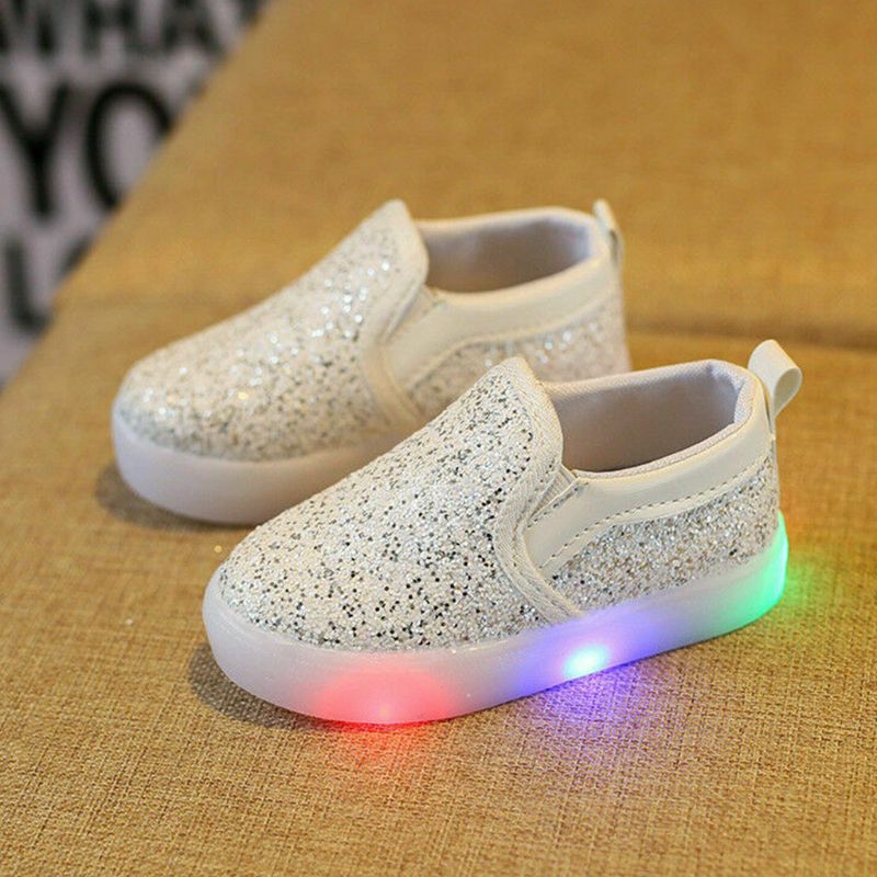 Mary☆LED Sequins Boy Girl Shoes Luminous Shoes Toddler Baby Athletic Lights Size Lot