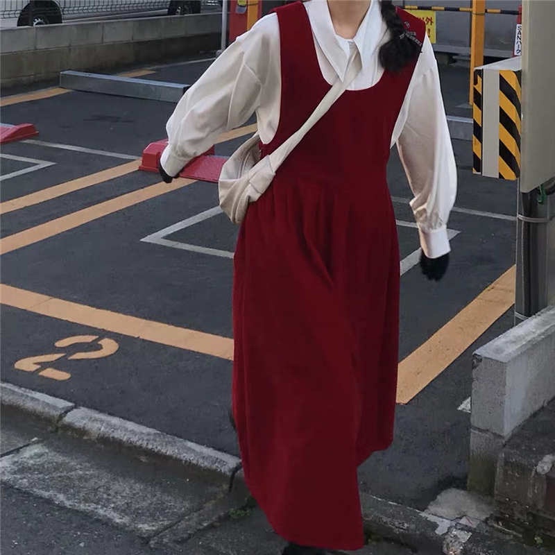 Bộ Áo Sơ Mi + Đầm Không Tay Thiết Kế Mới Thời Trang Theo Phong Cách Hàn Quốc Dành Cho Nữ