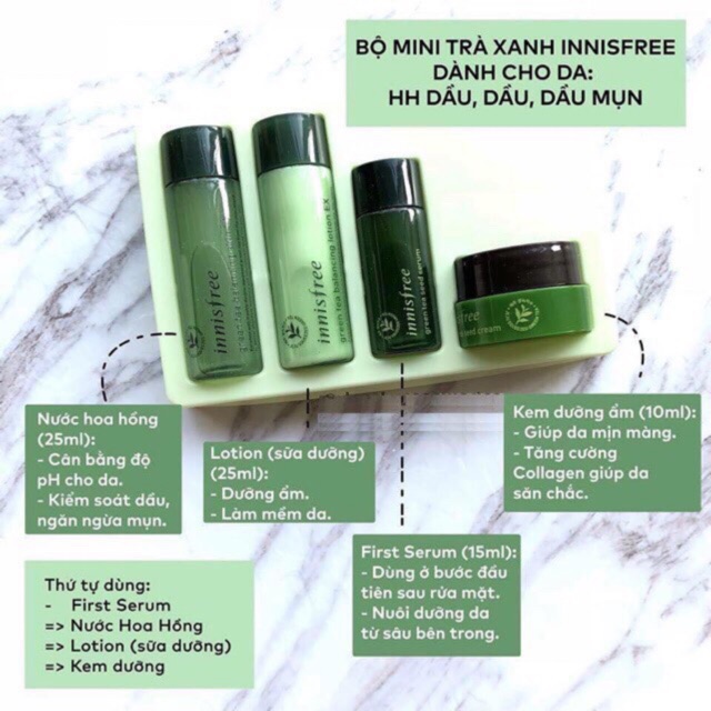 SET DƯỠNG DA / Set dưỡng da trà xanh INNISFREE Green Tea Special Kit Mini