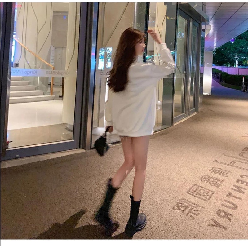 Áo sweatshirt ZHELIHANGFEI tay dài cổ tròn dáng rộng in họa tiết chữ cái phong cách đơn giản thời trang đa năng