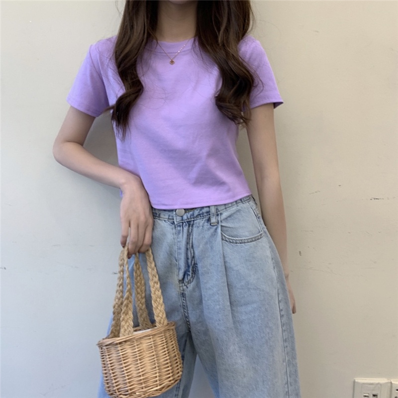 Áo Thun Tay Ngắn Cổ Tròn Màu Sắc Kẹo Ngọt Phong Cách Hàn Quốc Thời Trang Mùa Hè Cho Nữ