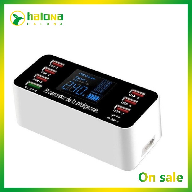 Ổ Cắm Sạc Nhanh Nhiều Cổng USB QC3.0 60W Với 8 Cổng USB Có Màn Hình LED Hiển Thị Cho Điện Thoại