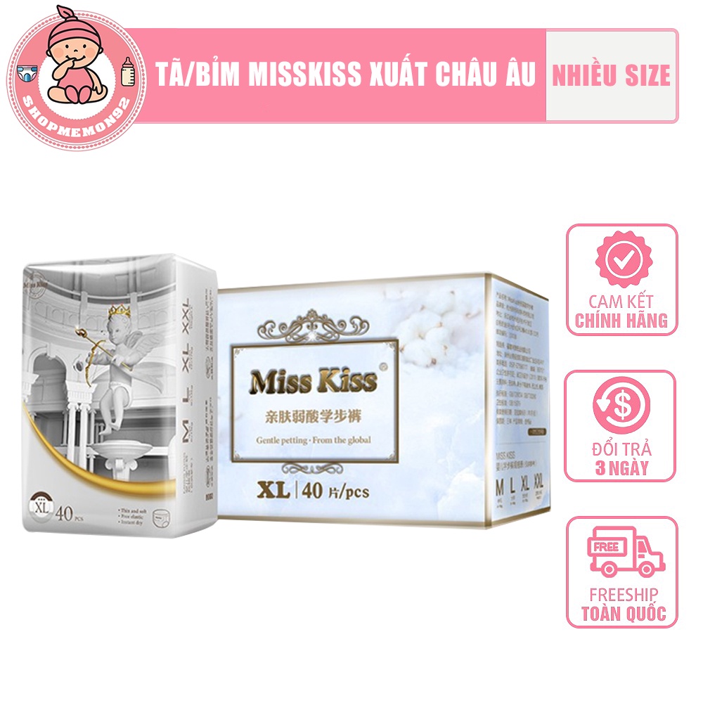 Tã Bỉm MISSKISS xuất châu Âu đủ size Dán S58/M52/L48/XL42 dán, Quần M44/L42/XL40,XXL36