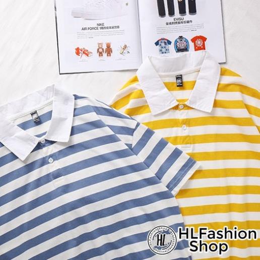 Áo polo thun cổ trụ cổ trụ màu vàng sọc ngang, áo thun size có cổ HLFashion !