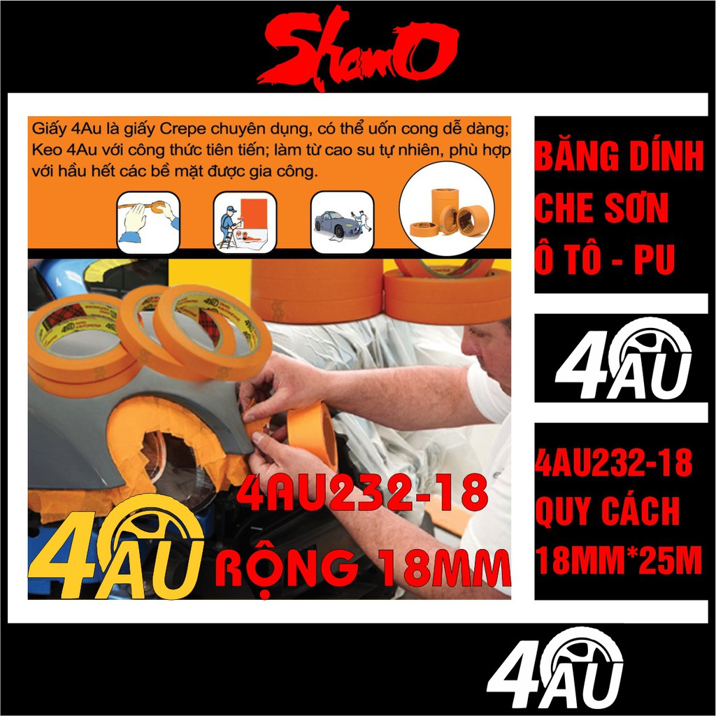 [Cây 20 cuộn 18mm x 25m] Băng dính giấy che sơn ô tô 4AU232-15 – Băng dính giấy Automotive cao cấp (4au-232)