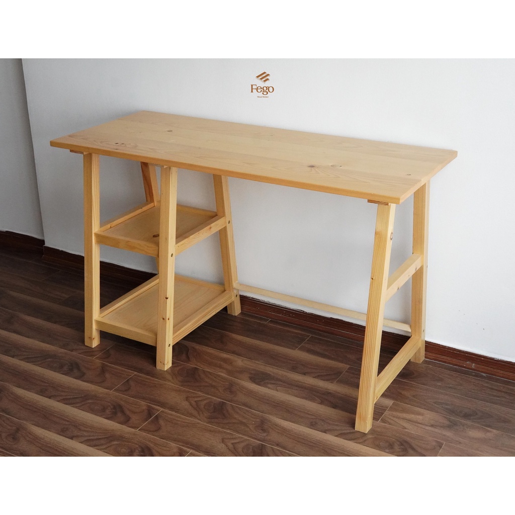 Bàn học có ngăn để sách FEGO gỗ thông tự nhiên 120x50cm