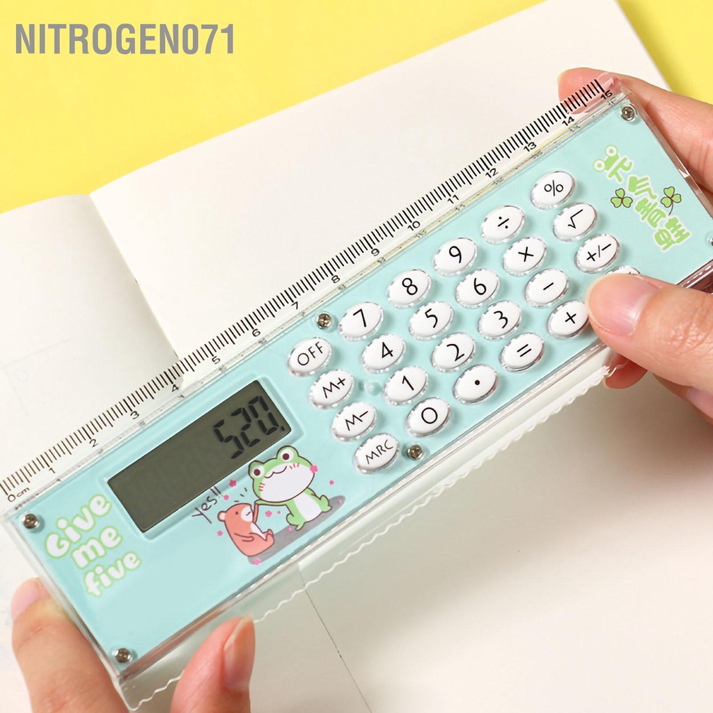 Nitrogen071 Máy tính nhỏ Phong cách dễ thương Thước kẻ cầm tay Chất liệu acrylic Phím silicone Công cụ toán pin bên ngoài