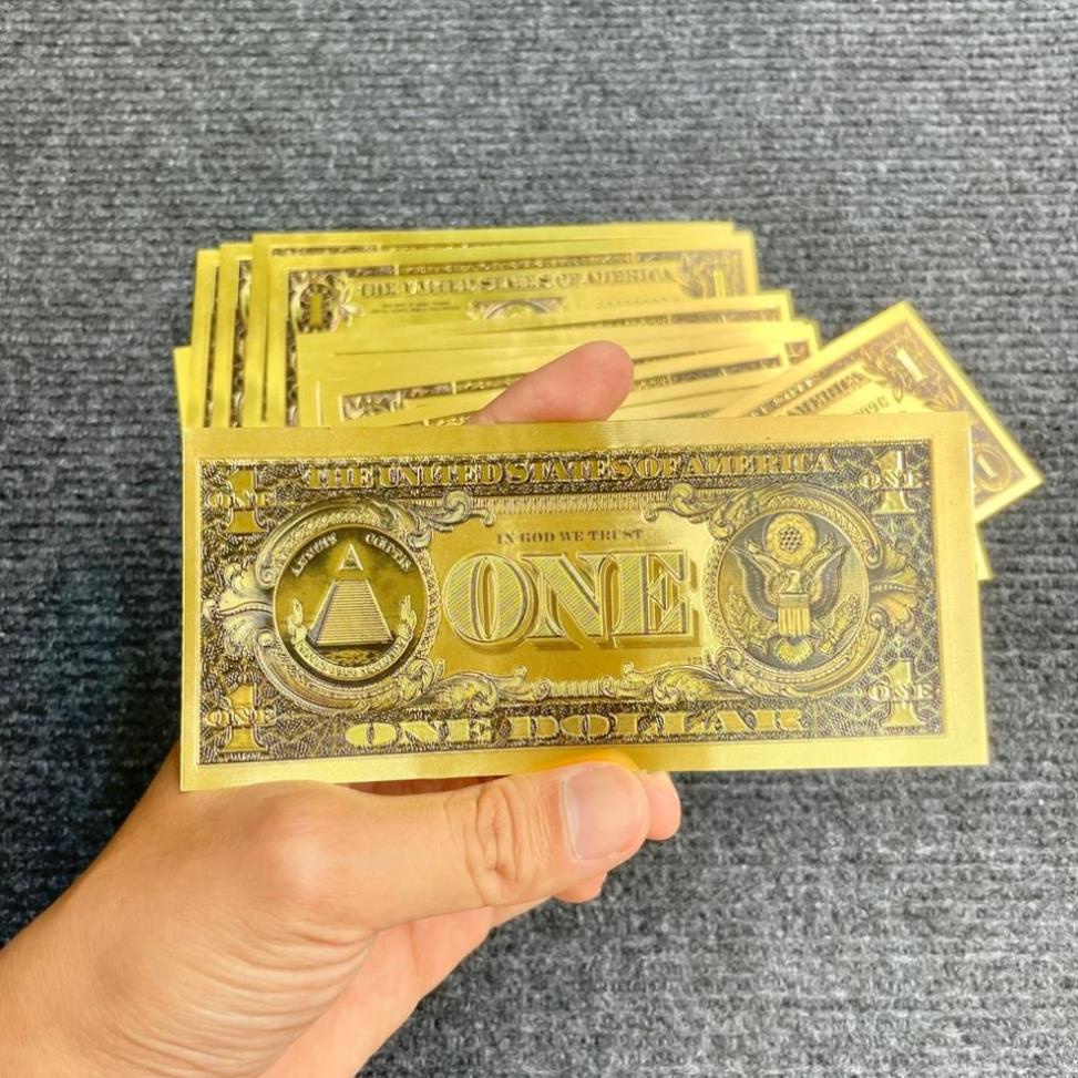 Tờ Tiền Kỉ Niệm 1 Đô Plastic (1 USD) Mạ Vàng Lì Xì Tết May Mắn