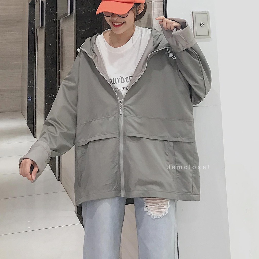 Áo Khoác Gió Nữ JEM CLOSET Form Rộng DAN Áo Khoác Ngoài Có Túi Hộp Bốn Màu Chống Nước Siêu Tốt 1530