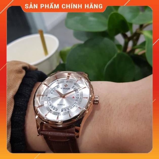 Hot!!! Đồng hồ nam Wwoor dây da thời trang có lịch chính hãng Tony watch 68 giá re