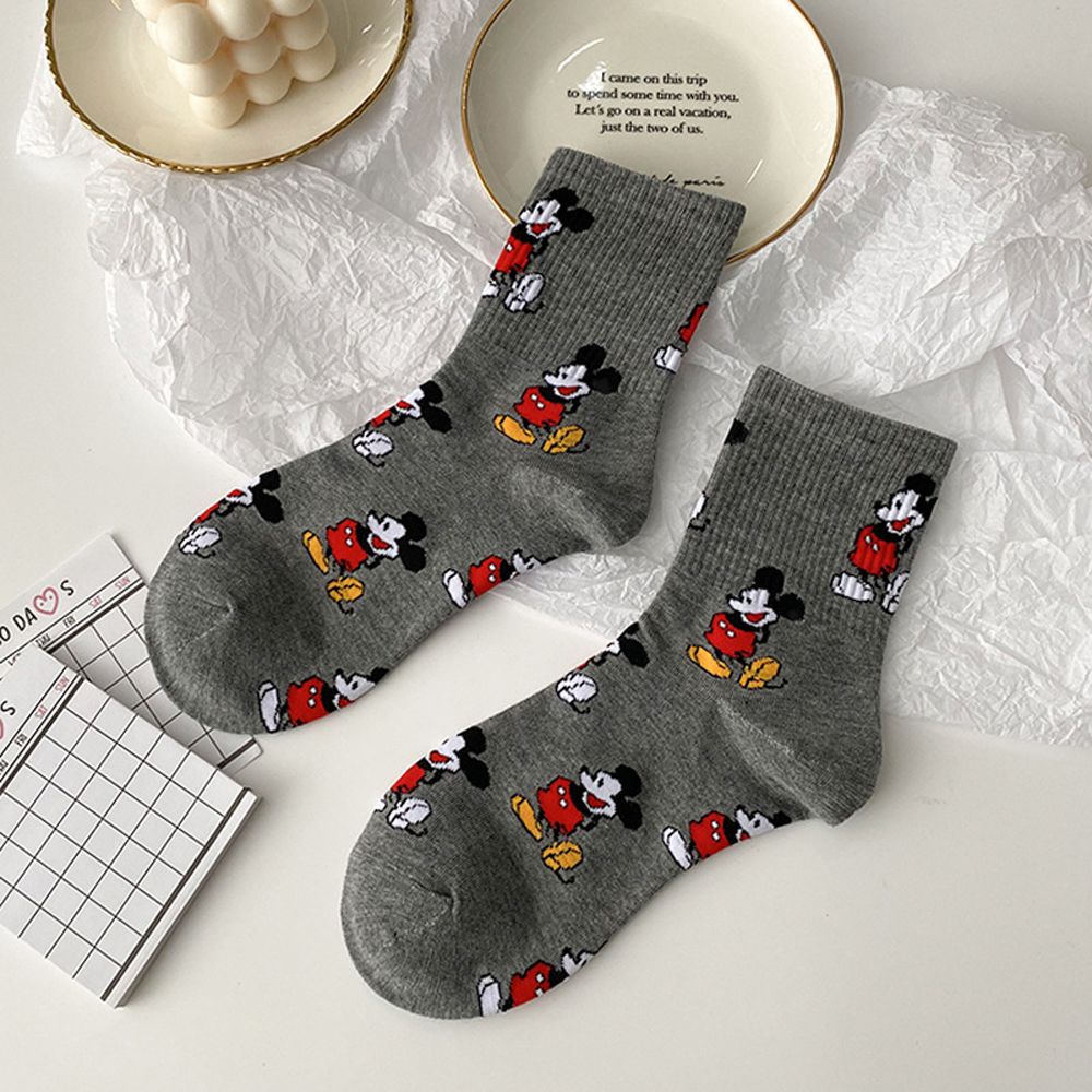 Đôi vớ cotton thoáng khí in hình chuột Mickey thời trang thu đông cho nữ