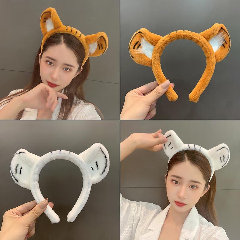 Băng đô tai hổ hoạt hình bằng vải bông mềm dành cho nữ đeo cùng trang phục hóa trang