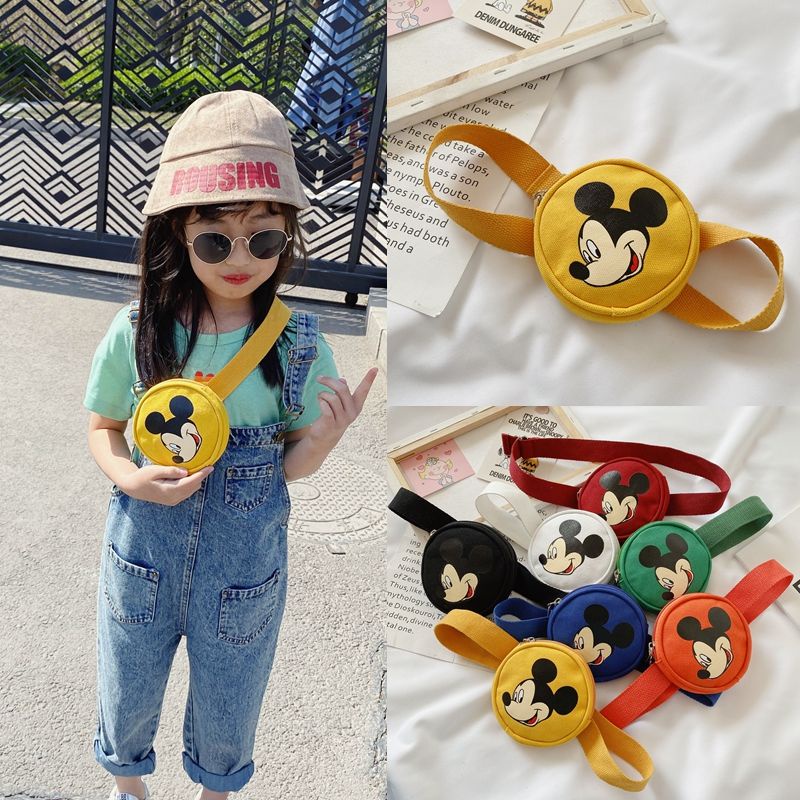 Túi đeo chéo ngực vải canvas họa tiết chuột mickey dễ thương dành cho bé gái