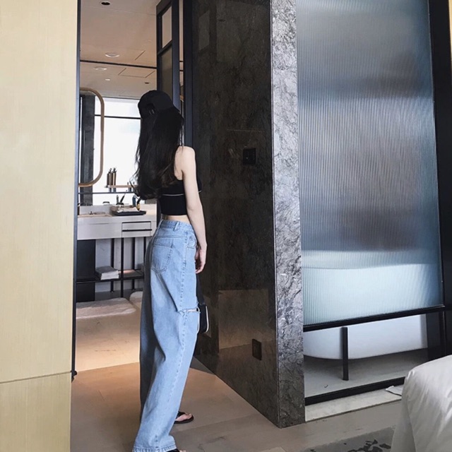 [Size 30-35] Quần Suông Rộng Rách 1 Sườn, Lưng Cao, Không Giãn, 2 Màu Cực Xinh/ Dài 105cm