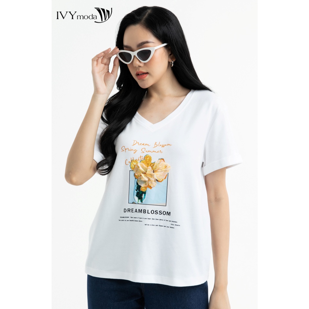 Áo thun nữ in hoa nổi IVY moda MS 57M7575