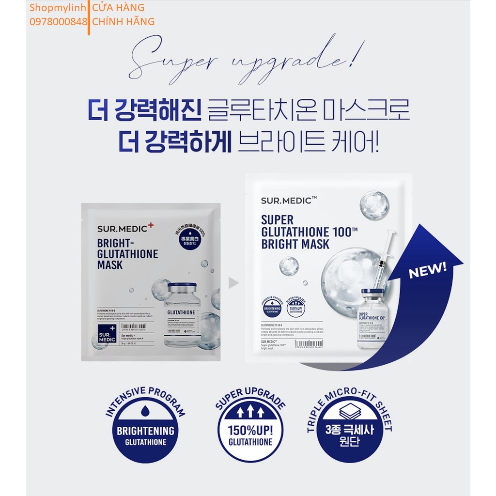 Mặt Nạ Dưỡng Trắng Sur.Medic+ Bright Glutathione Mask Hàn Quốc