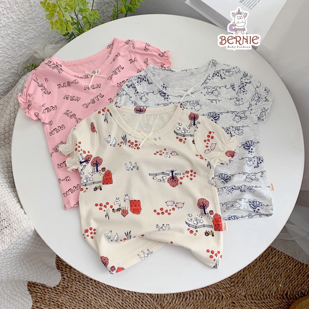 Set 3 áo cộc tay cho bé gái, áo cotton mềm mát hoạt tiết xinh xắn (giao màu ngẫu nhiên)