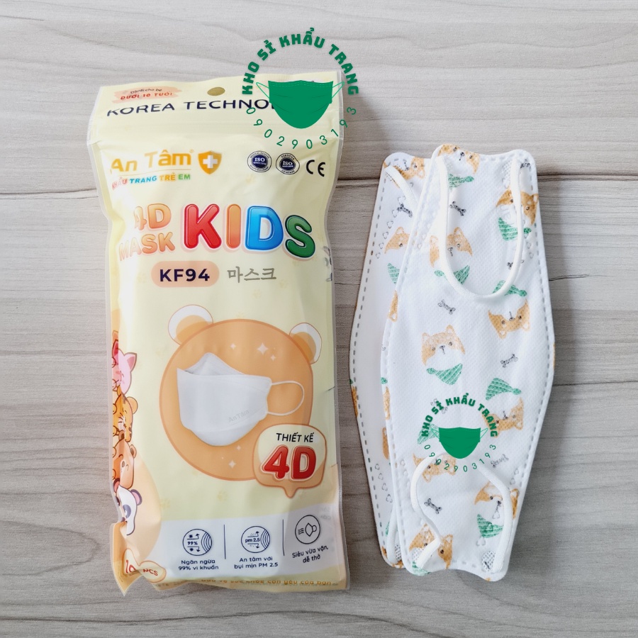 Khẩu trang 4D kid An Tâm cho bé 2-8 tuổi túi 10 cái