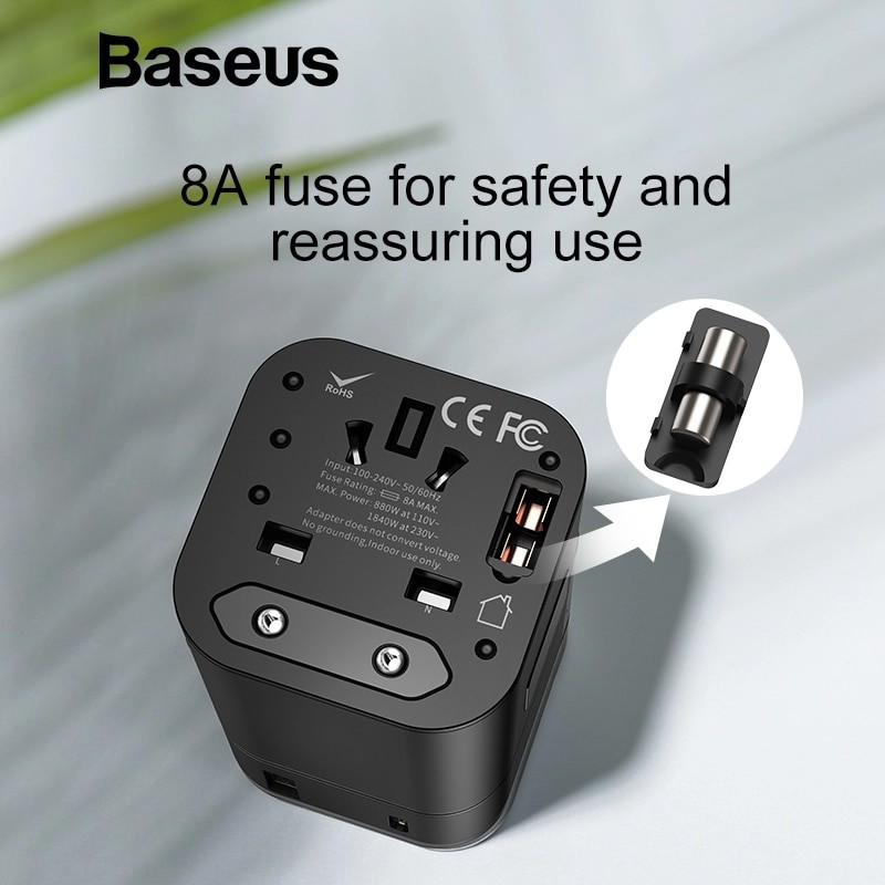 Bộ sạc nhanh du lịch đa năng Baseus 2 in 1 Universal Travel Adapter PPS (18W, Type C PD 3.0/ USB Quick charge 3.0)
