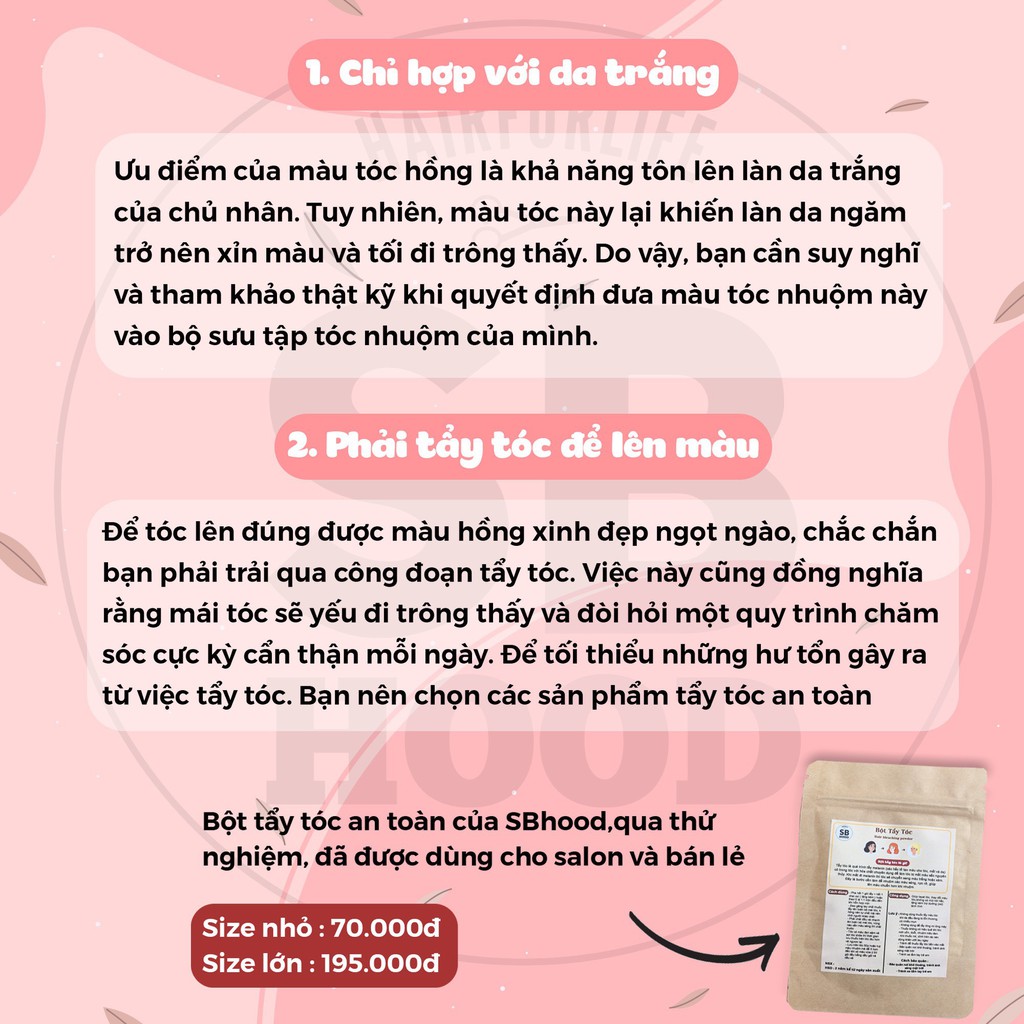 Thuốc nhuộm tóc SB Hood tone màu hồng rose, tặng kèm Oxy (tẩy tóc)