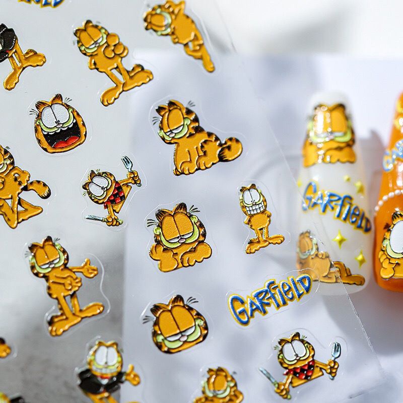 Miếng Dán Trang Trí Móng Tay Họa Tiết Hoạt Hình Mèo Garfield 5d Phong Cách Nhật Bản
