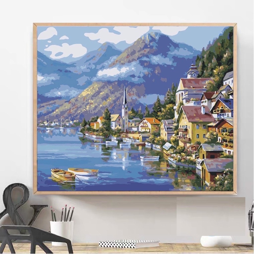 KHUNG 1.6 CM- Tranh sơn dầu số hóa rẻ,đẹp,TẶNG KHĂN,tranh tô màu theo số- ĐÃ CĂNG KHUNG 40x50,CÓ SƠN BÓNG-MÀU-CỌ-MÓCTREO