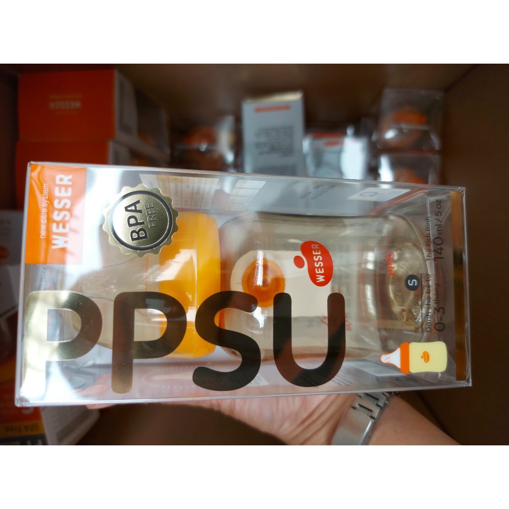 Bình Sữa Cho Bé Sơ Sinh Cổ Hẹp Cao Cấp 140ml _Wesser PPSU