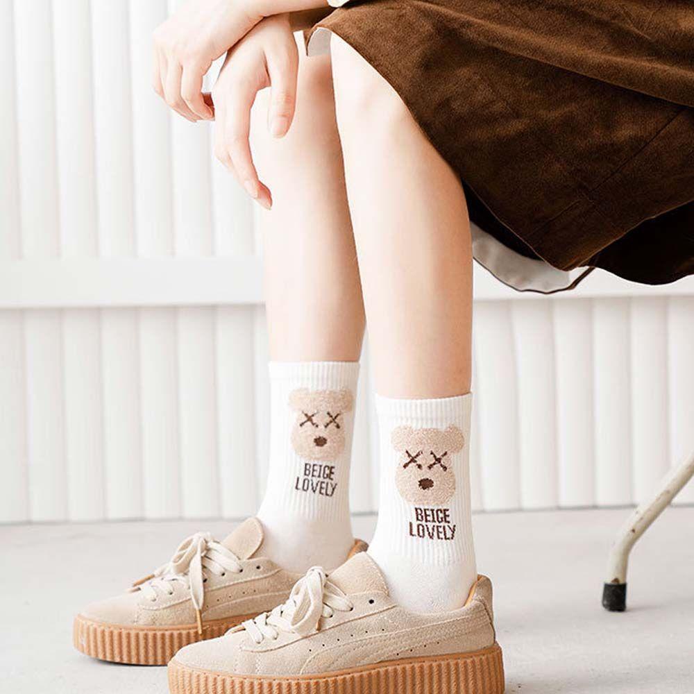 Vớ Thể Thao Co Giãn Thoáng Khí Họa Tiết Gấu Hoạt Hình Phong Cách Harajuku Cho Nữ