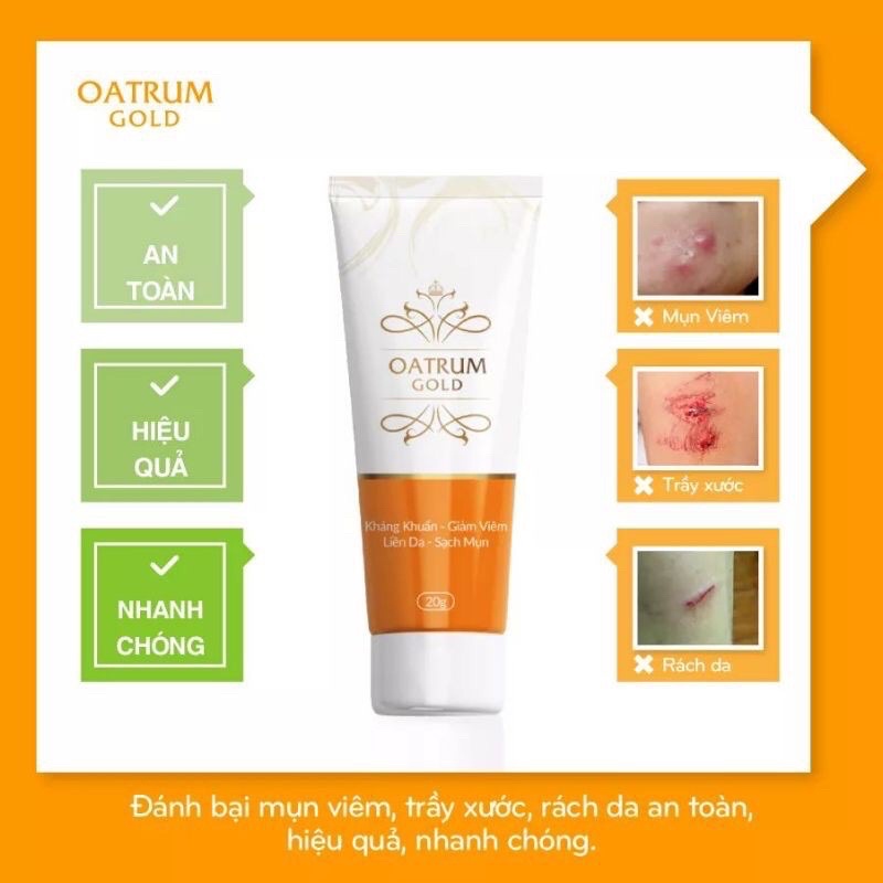 &lt;CHÍNH HÃNG&gt; OATRUM GOLD - HỖ TRỢ NGỪA MỤN, KHÁNG KHUẨN, TÁI TẠO TẾ BÀO DA - TUÝP 20G