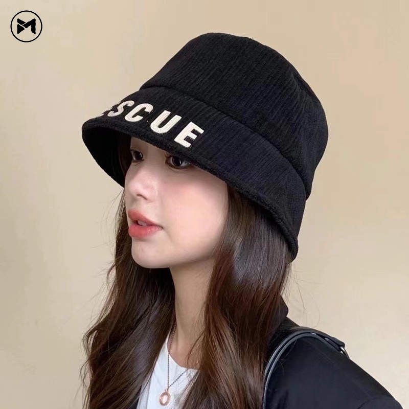 Mũ Tai Bèo Nhung Kẻ Thêu Chữ Phong Cách Thời Trang Vintage Nhật Bản