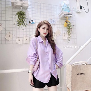 Aó sơ mi phom rộng vải tơ sang chảnh