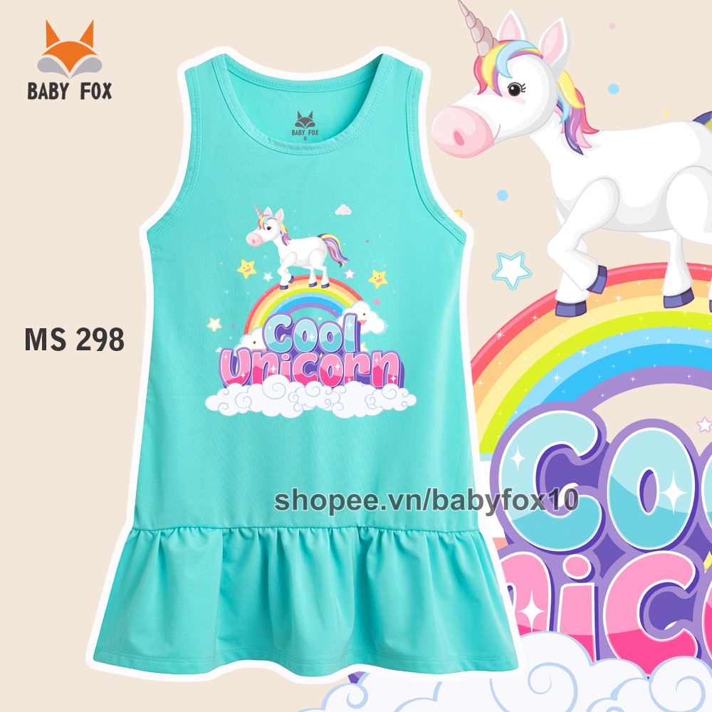 Đầm thun bé gái 100% cotton loại tốt, thương hiệu BABY FOX, in hình pony, size nhỏ, trung, đại i