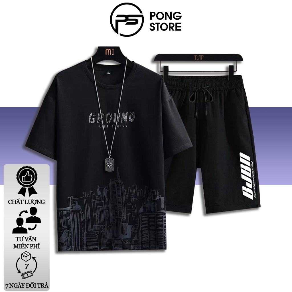 Đồ bộ nam mặc nhà thời trang PONGSTORE nguyên set đồ nam áo in hình CITY kèm quần short mẫu CG01