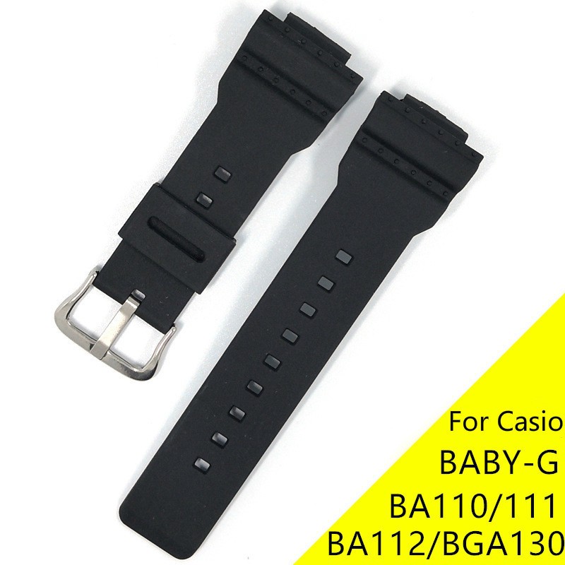 Dây đeo đồng hồ cao su silicone màu đen thay thế cho Casio G-Shock Baby-G Ba110 BA111 BA112 Bga130