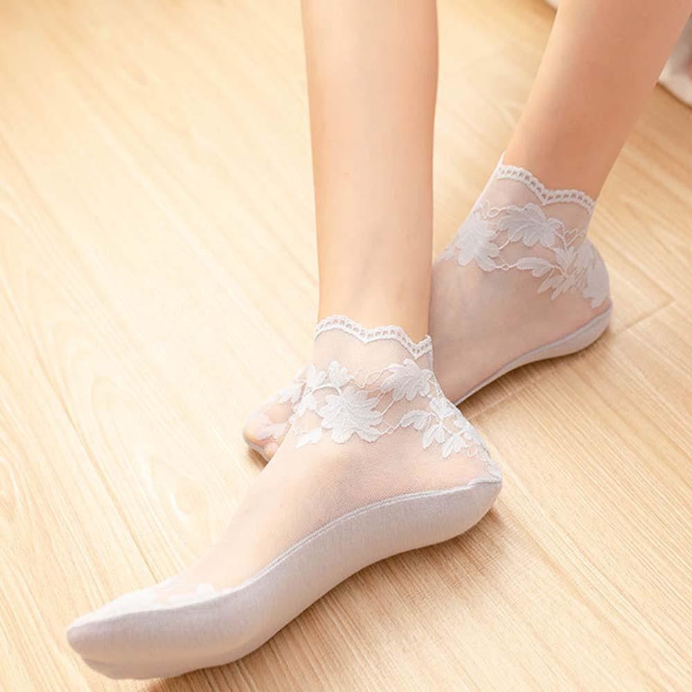 Đôi Vớ Thuyền Bằng Vải Cotton Phối Ren Lưới Mỏng Thoáng Khí Chống Trượt