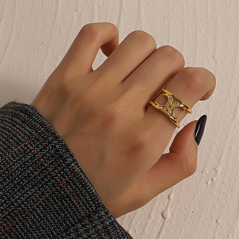 Nhẫn Hở Hai Lớp Họa Tiết Arc de Triomphe Màu Vàng Phong Cách baroque Cổ Điển Có Thể Điều Chỉnh Kích Thước Dành Cho Bạn Nữ