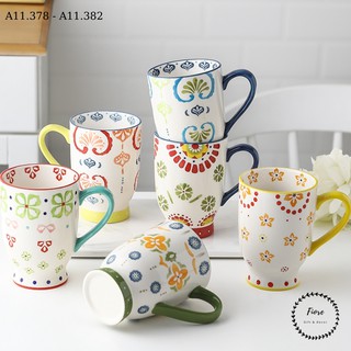 Cốc sứ uống trà cafe dáng cao - họa tiết vẽ tay - dung tích 500ml - phong cách Bắc Âu