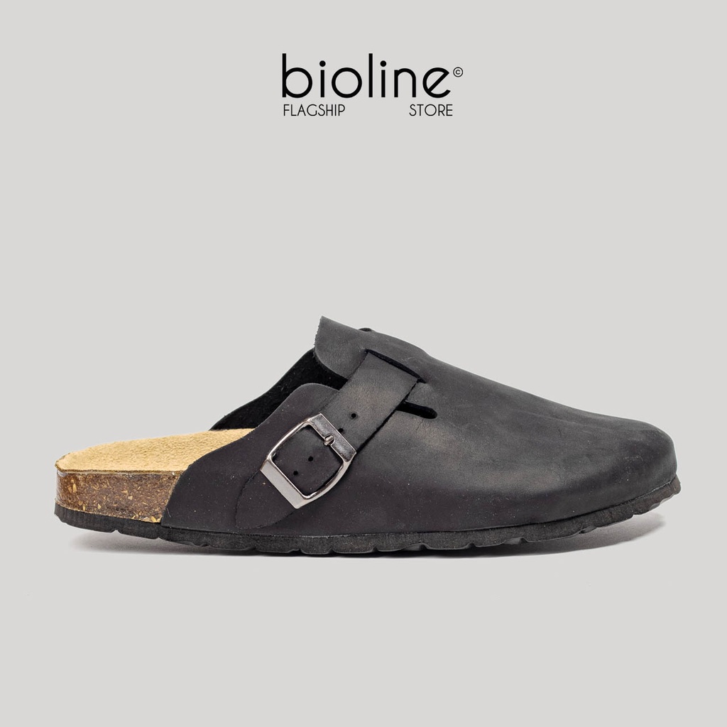 Dép sục đế trấu da bò thật Birken, màu đen nam nữ, xăng đan học sinh đi học cao cấp chính hãng Bioli