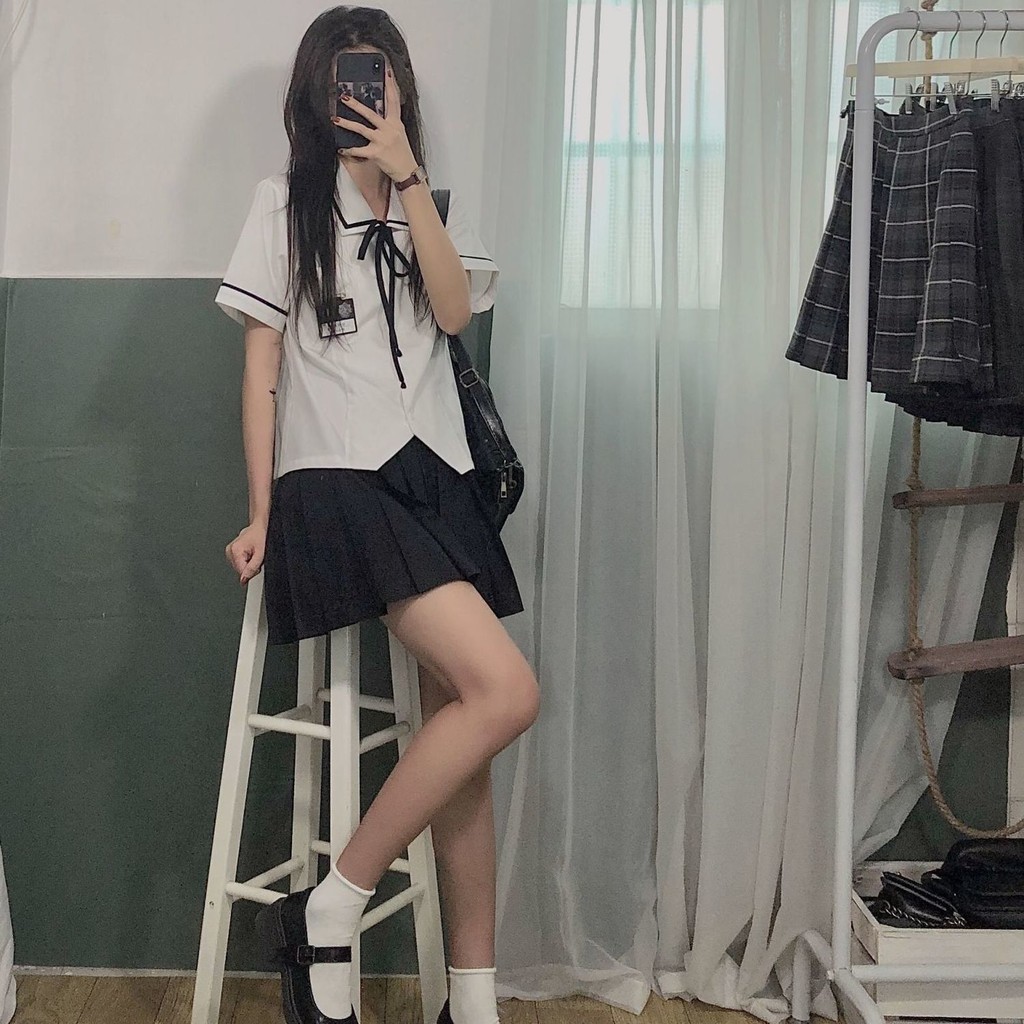 đầm xoèĐầm❅❇Áo sơ mi ngắn tay nữ đồng phục JK cơ bản mùa hè phong cách sinh viên đại học Nhật mặc đi kết hợp