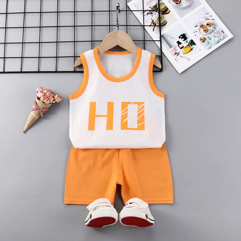 Bộ áo thun không tay và quần short SANITKUN chất liệu 100% cotton thoáng khí thời trang 2022 cho bé trai gái